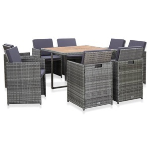 Diverse Hardware, 9-tlg. Garten-Essgruppe mit Auflagen Poly Rattan Anthrazit