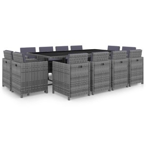 13-tlg. Garten-Essgruppe mit Auflagen Poly Rattan Anthrazit