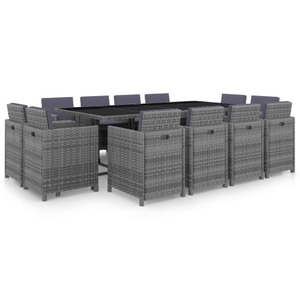 Diverse Hardware, 13-tlg. Garten-Essgruppe mit Auflagen Poly Rattan Anthrazit