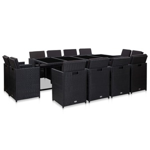 Diverse Hardware, 13-tlg. Garten-Essgruppe mit Auflagen Poly Rattan Schwarz