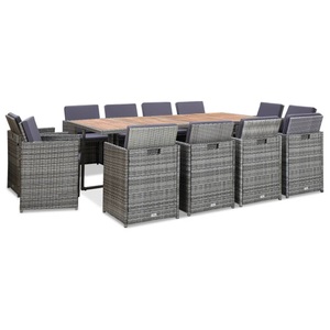 vidaXL, vidaXL 13-tlg. Garten-Essgruppe mit Kissen Poly Rattan Anthrazit