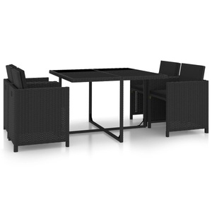 Diverse Hardware, 5-tlg. Garten-Essgruppe mit Auflagen Poly Rattan Schwarz