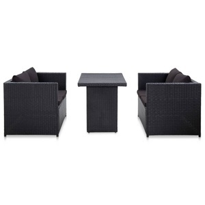 Diverse Hardware, 3-tlg. Garten-Lounge-Set mit Auflagen Poly Rattan Schwarz