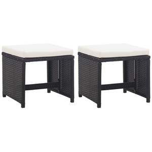 vidaXL, vidaXL Gartenhocker 2 Stk. mit Sitzkissen Poly Rattan Schwarz, 