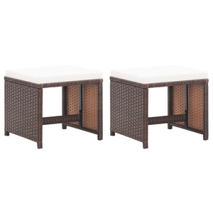 Diverse Hardware, Gartenhocker 2 Stk. mit Sitzkissen Poly Rattan Braun