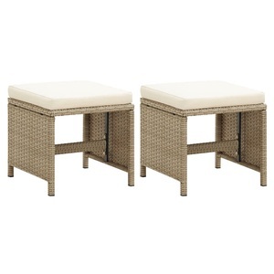 Diverse Hardware, Gartenhocker 2 Stk. mit Sitzkissen Poly Rattan Beige