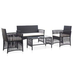 Diverse Hardware, 4-tlg. Garten-Lounge-Set mit Auflage Poly Rattan Schwarz