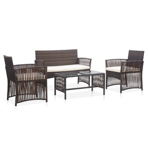 Diverse Hardware, 4-tlg. Garten-Lounge-Set mit Auflage Poly Rattan Braun