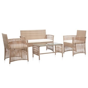 Diverse Hardware, 4-tlg. Garten-Lounge-Set mit Auflage Poly Rattan Beige