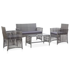 Diverse Hardware, 4-tlg. Garten-Lounge-Set mit Auflage Poly Rattan Anthrazit