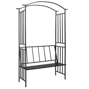 vidaXL, vidaXL Rosenbogen mit Bank Schwarz 128x50x207 cm Eisen, vidaXL Rosenbogen mit Bank Schwarz 128x50x207 cm Eisen