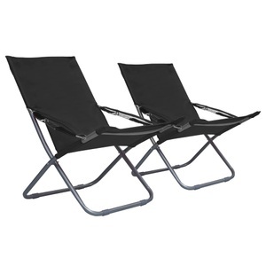 vidaXL, vidaXL Klappbare Strandstühle 2 Stk. Stoff Schwarz, vidaXL Klappbare Strandstühle 2 Stk. Stoff Schwarz