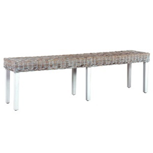 vidaXL, vidaXL Sitzbank 160 cm Weiß Natur Kubu-Rattan und Massivholz Mango, vidaXL Sitzbank 160 cm Weiß Natur Kubu-Rattan und Massivholz Mango