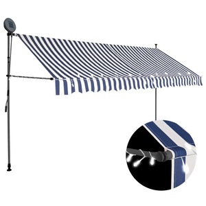 vidaXL, vidaXL Einziehbare Markise Handbetrieben mit LED 400 cm Blau Weiß, vidaXL Einziehbare Markise Handbetrieben mit LED 400 cm Blau und Weiß