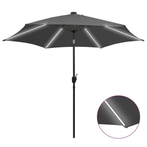 Diverse Hardware, Sonnenschirm mit LED-Leuchten & Aluminium-Mast 300 cm Anthrazit