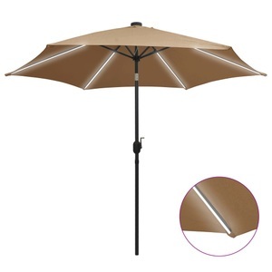 Diverse Hardware, Sonnenschirm mit LED-Leuchten & Aluminium-Mast 300 cm Taupe