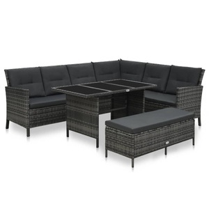 Diverse Hardware, 3-tlg. Garten-Lounge-Set mit Auflagen Poly Rattan Grau
