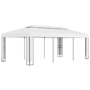 vidaXL, vidaXL Pavillon mit Doppeldach 3 x 6 m Weiß, vidaXL Pavillon mit Doppeldach 3 x 6 m Weiß