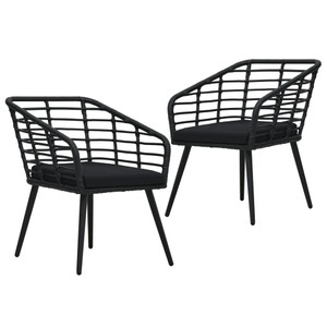 vidaXL, vidaXL Gartenstühle 2 Stk. mit Auflagen Poly Rattan Schwarz, vidaXL Gartenstühle 2 Stk. mit Auflagen Poly Rattan Schwarz