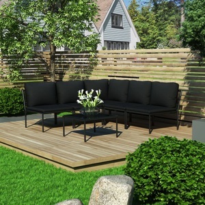 Diverse Hardware, 6-tlg. Garten-Lounge-Set mit Auflagen Schwarz PVC