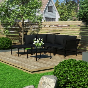 Diverse Hardware, 6-tlg. Garten-Lounge-Set mit Auflagen Schwarz PVC, vidaXL 6-tlg. Garten-Lounge-Set mit Kissen Schwarz PVC
