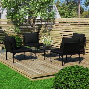 Diverse Hardware, 5-tlg. Garten-Lounge-Set mit Auflagen Schwarz PVC, vidaXL 5-tlg. Garten-Lounge-Set mit Auflagen Schwarz PVC