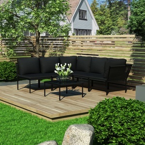 Diverse Hardware, 6-tlg. Garten-Lounge-Set mit Auflagen Schwarz PVC
