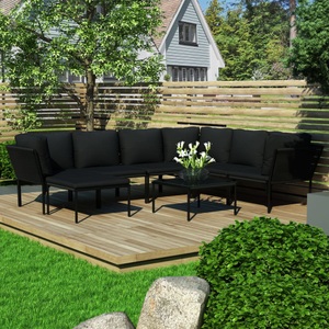 Diverse Hardware, 8-tlg. Garten-Lounge-Set mit Auflagen Schwarz PVC, vidaXL 8-tlg. Garten-Lounge-Set mit Auflagen Schwarz PVC