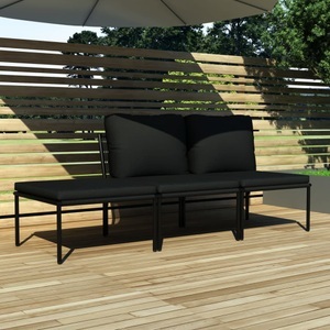 Diverse Hardware, 3-tlg. Garten-Lounge-Set mit Auflagen Schwarz PVC