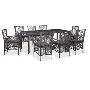 Diverse Hardware, 9-tlg. Garten-Essgruppe Poly Rattan Grau, vidaXL 9-tlg. Garten-Essgruppe Poly Rattan Grau