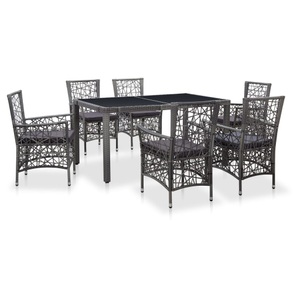 Diverse Hardware, 7-tlg. Garten-Essgruppe Poly Rattan Grau