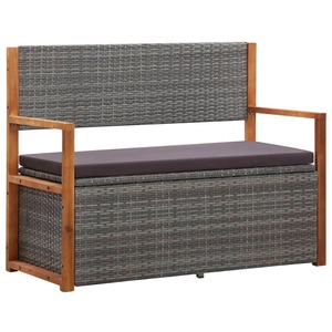 Diverse Hardware, Bank mit Stauraum 110 cm Poly Rattan Massivholz Akazie Grau, VidaXL - Aufbewahrungsbank poly-rattan, One Size, Grau