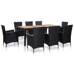 Diverse Hardware, 9-tlg. Garten-Essgruppe mit Auflagen Poly Rattan Schwarz, vidaXL 9-tlg. Garten-Essgruppe mit Auflagen Poly Rattan Schwarz