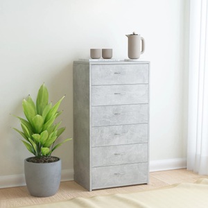 vidaXL, vidaXL Sideboard mit 6 Schubladen Betongrau 50×34×96 cm Spanplatte, vidaXL Sideboard mit 6 Schubladen Betongrau 50x34x96 cm Holzwerkstoff