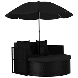 Diverse Hardware, Gartenbett mit Sonnenschirm Poly Rattan Schwarz, 