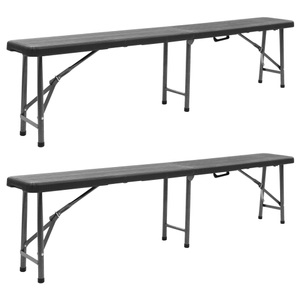 vidaXL, vidaXL Klappbare Gartenbänke 2 Stk. 180 cm HDPE Schwarz