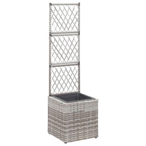 vidaXL, vidaXL Hochbeet mit Rankgitter 1 Topf 30x30x107 cm Poly Rattan Grau, vidaXL Hochbeet mit Rankgitter 1 Topf 30x30x107 cm Poly Rattan Grau