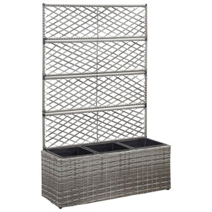 vidaXL, vidaXL Hochbeet mit Rankgitter 3 Töpfe 83×30×130cm Poly Rattan Grau, vidaXL Hochbeet mit Rankgitter 3 Töpfe 83×30×130cm Poly Rattan Grau