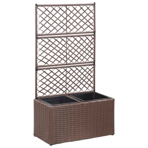 vidaXL, vidaXL Hochbeet mit Rankgitter 2 Töpfe 58×30×107cm Poly Rattan Braun, 