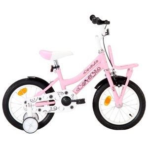 vidaXL, vidaXL Kinderfahrrad mit Frontgepäckträger 14 Zoll Weiß und Rosa, vidaXL Kinderfahrrad mit Frontgepäckträger 14 Zoll Weiß und Rosa