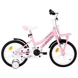 vidaXL, vidaXL Kinderfahrrad mit Frontgepäckträger 16 Zoll Weiß und Rosa, 