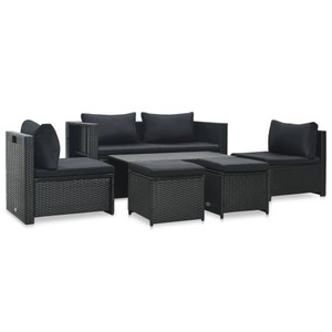 Diverse Hardware, 6-tlg. Garten-Lounge-Set mit Auflagen Poly Rattan Schwarz