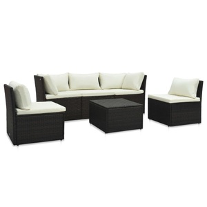 Diverse Hardware, 4-tlg. Garten-Lounge-Set mit Auflagen Poly Rattan Schwarz, vidaXL 4-tlg. Garten-Lounge-Set mit Kissen Poly-Rattan Braun