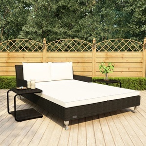 Diverse Hardware, 2-Personen-Sonnenliege mit Auflagen Poly Rattan Schwarz, 