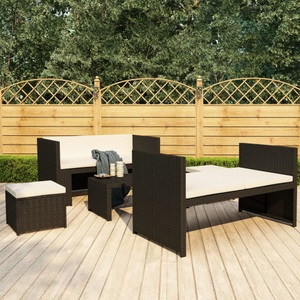 Diverse Hardware, 5-tlg. Garten-Lounge-Set mit Auflagen Poly Rattan Schwarz