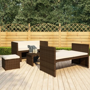 Diverse Hardware, 5-tlg. Garten-Lounge-Set mit Auflagen Poly Rattan Braun