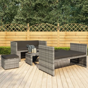 Diverse Hardware, 5-tlg. Garten-Lounge-Set mit Auflagen Poly Rattan Grau, vidaXL 5-tlg. Garten-Lounge-Set mit Auflagen Poly Rattan Grau