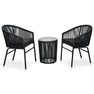 Diverse Hardware, 3-tlg. Bistro-Set mit Kissen PVC Rattan Schwarz