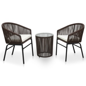 Diverse Hardware, 3-tlg. Bistro-Set mit Kissen PVC Rattan Braun