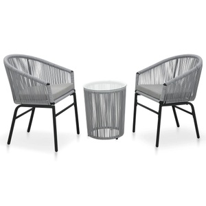 Diverse Hardware, 3-tlg. Bistro-Set mit Kissen PVC Rattan Anthrazit